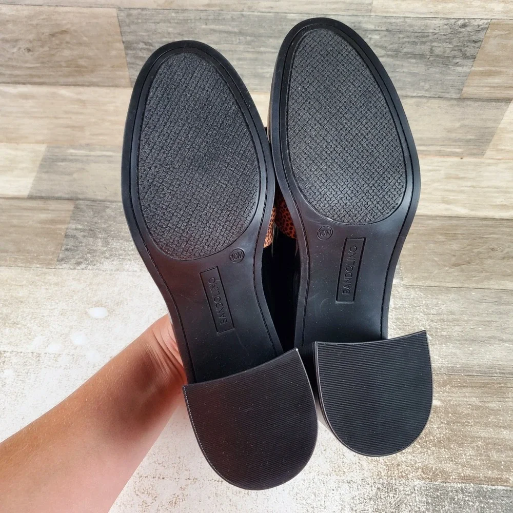 Bandolino Korrar Womens Loafer Shoes Sz 10 M Black High Block Heel Bow Wrapped